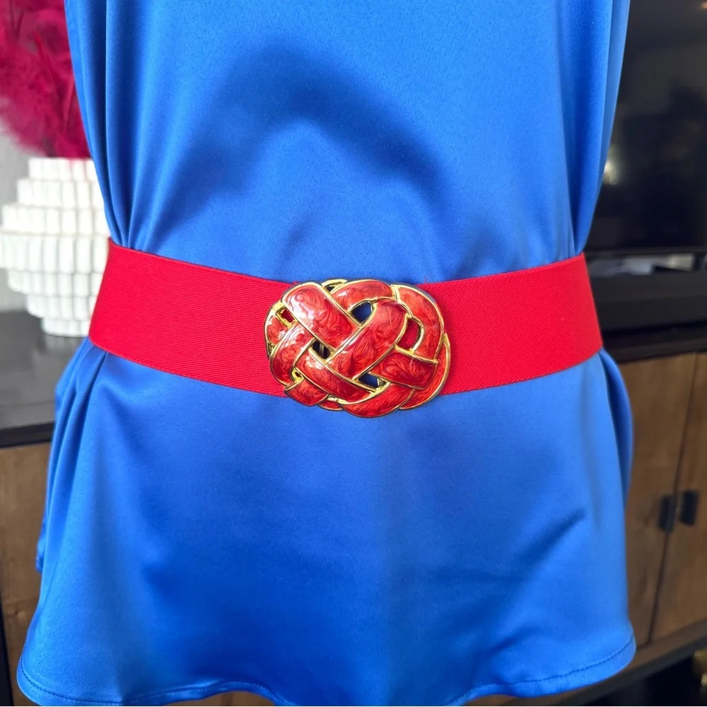 Vintage Day Lor Red Belt with Gold Braided Buckle